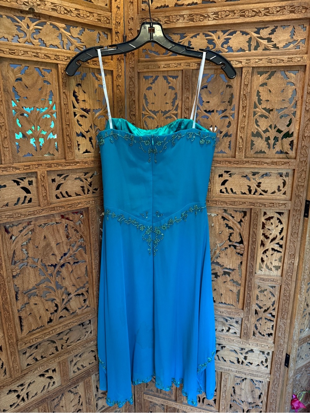 Laundry By Shelli Segal Teal Spaghetti Strap High-Low Dress - Picture 3 of 5
